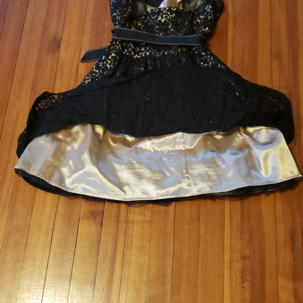 Gold and Black lace, silk, and tulle trim dress - Picture 5 of 7